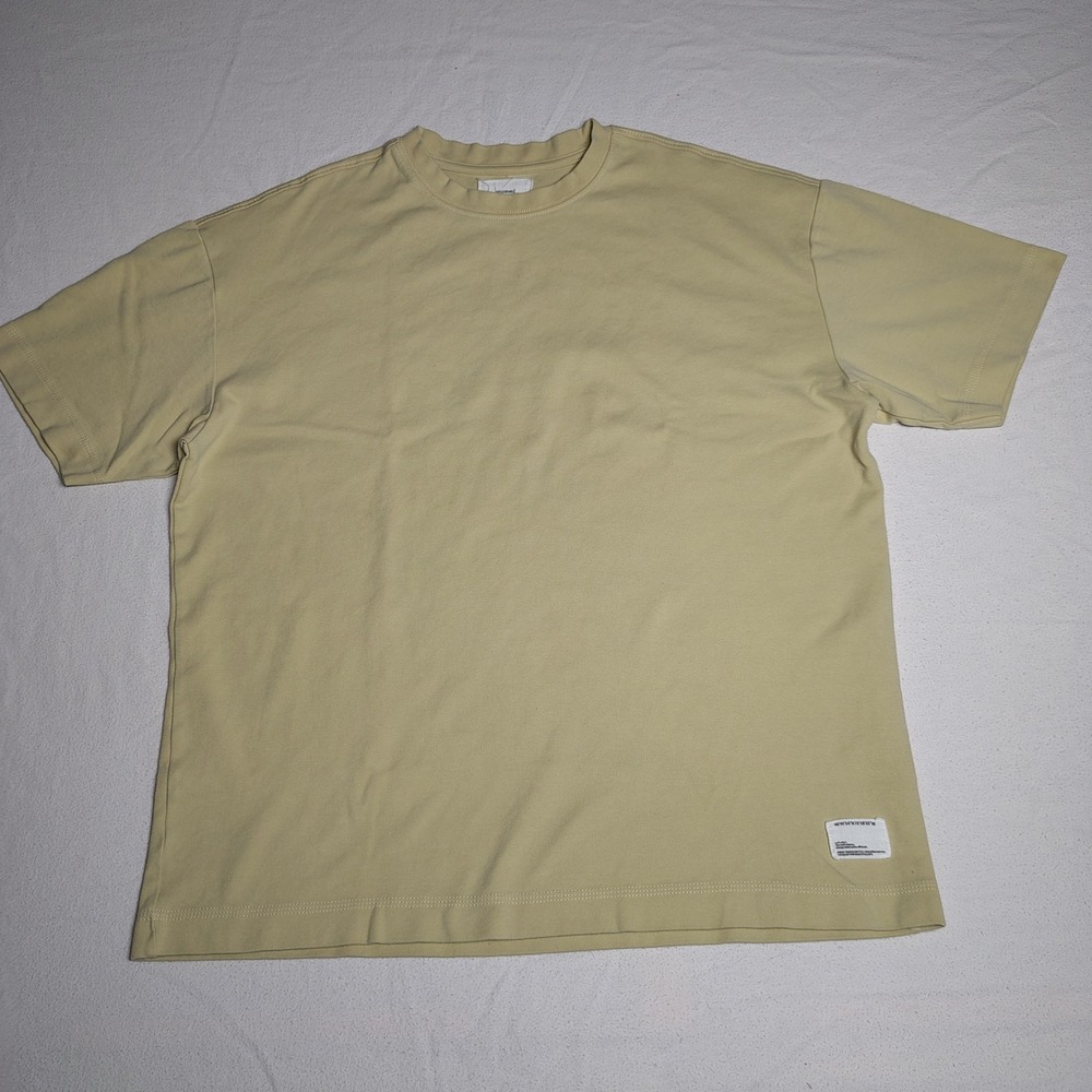 Reserved Men T-Shirt Large Tan Cotton Spandex Minimalist Boxy Patch Detail